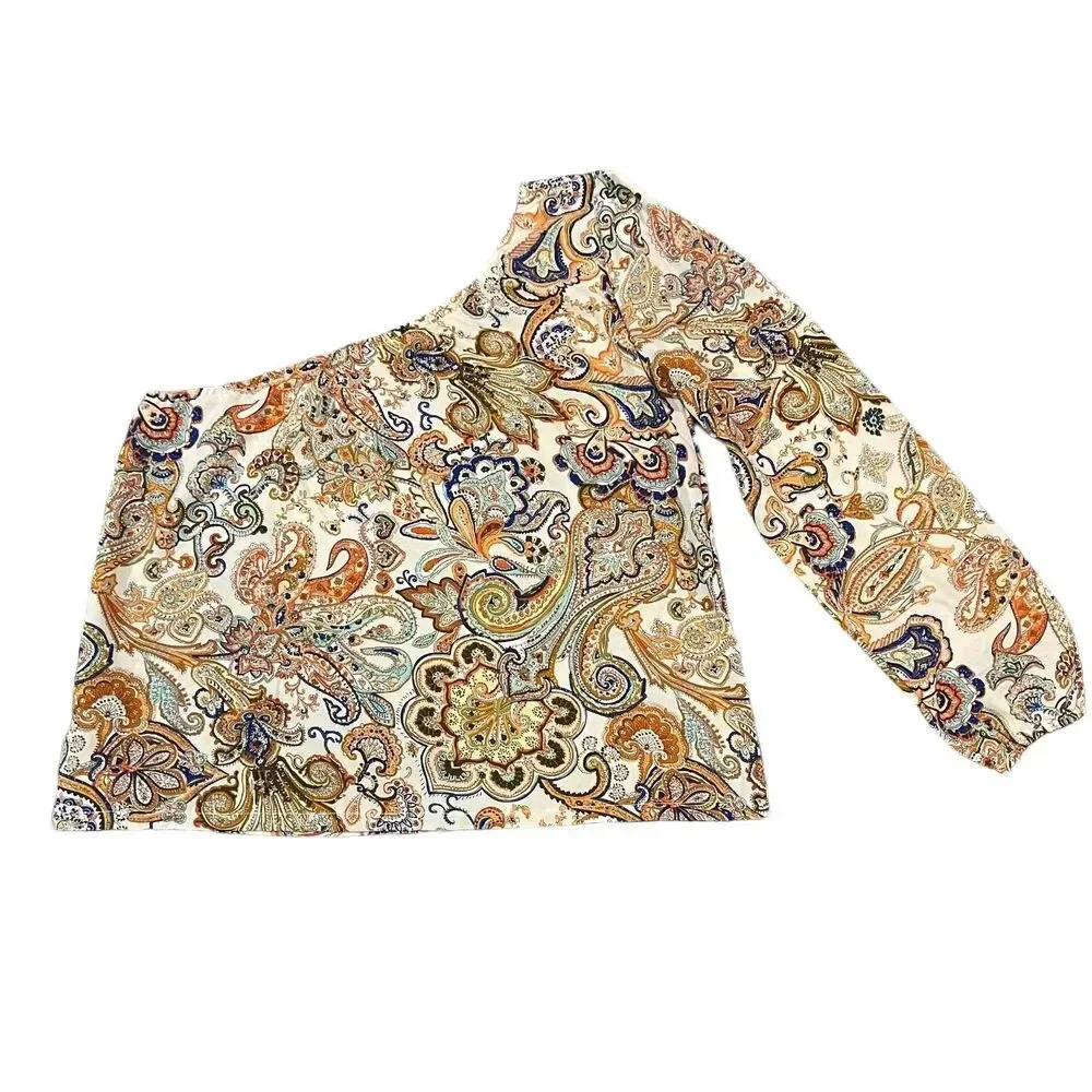 SHEIN Boho One Shoulder Paisley Lantern Sleeve Blouse - Women'sā Large